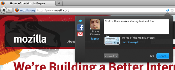 Το περιβάλλον χρήσης του Firefox Share