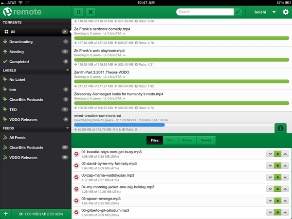 uTorrent remote client βελτιστοποιμένος για iPad