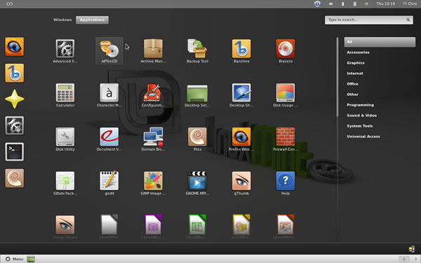 Linux Mint 12 Lisa - η εκκίνηση εφαρμογών του Gnome 3