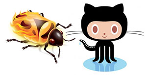 Τα λογότυπα των Firebug (σκαθάρι) και GitHub (γάτα με πλοκάμια)