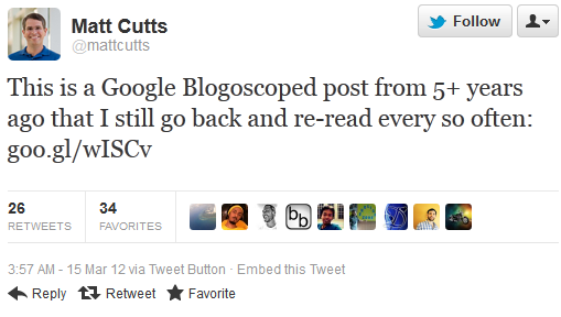 Το Tweet του Matt Cutts