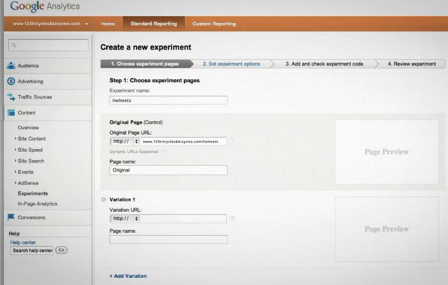 Google Analytics Content Experiments