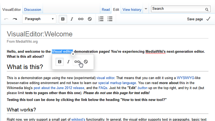 Wikipedia Visual Editor